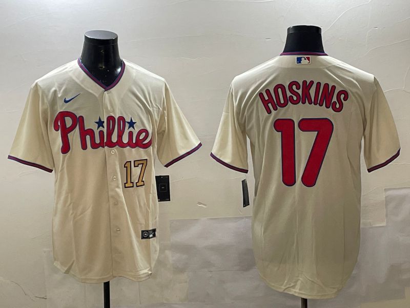 Men Philadelphia Phillies #17 Hoskins Cream Game 2025 Nike MLB Jersey style 2